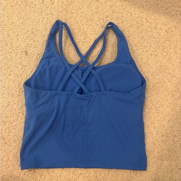 Amazon Blue Ribbed Cross-Back Crop Tank - Picture 2 of 2